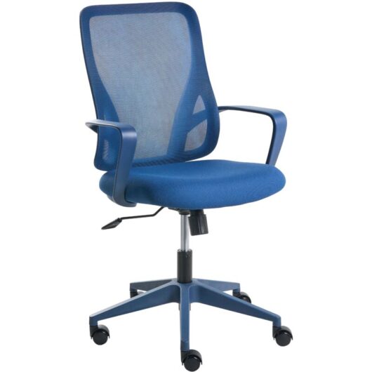 Office Chair Blue Fabric Mesh Upholstery Swivel Desk Computer Adjustable Seat Reclining Backrest LUMA