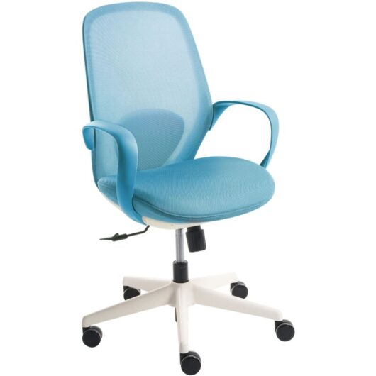 Office Chair Blue Mesh Swivel Base Armrests Tilting Backrest Adjustable Height PU Molded Foam Seat Home Office Open-Space FOAMA
