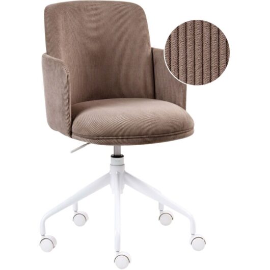 Office Chair Brown Corduroy Upholstery Swivel Side Occassional Chair Seat Height Adjustment DRYDEN