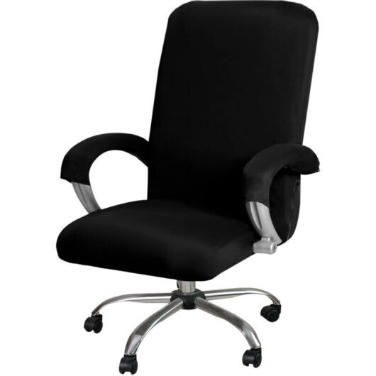 Office Chair Cover, Stretchable Washable Swivel Chair Cover, Chair Cover for Swivel Office Chair, Swivel Chair with Armrests (Black, L)