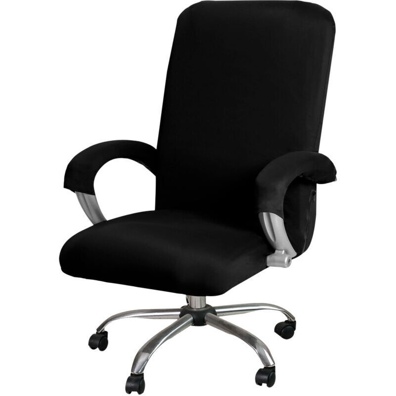 Office Chair Cover, Stretchable Washable Swivel Chair Cover, Chair Cover for Swivel Office Chair, Swivel Chair with Armrests (Black, L)
