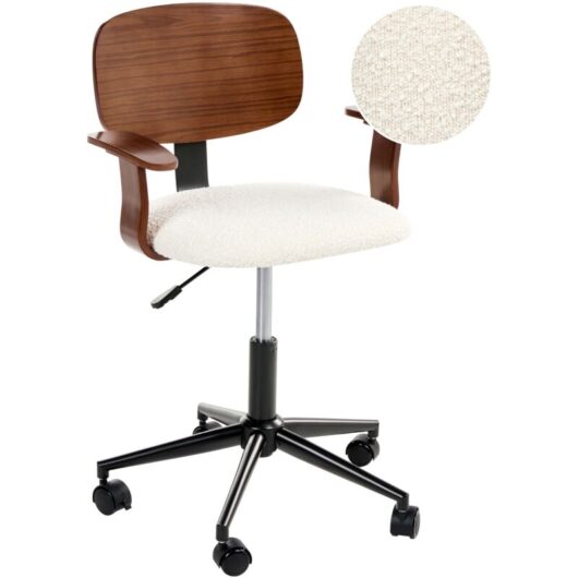 Office Chair Dark Brown and Off-White Boucle Seat Adjustable Swivel Function Metal Legs Stylish Office Furniture GUNNISON