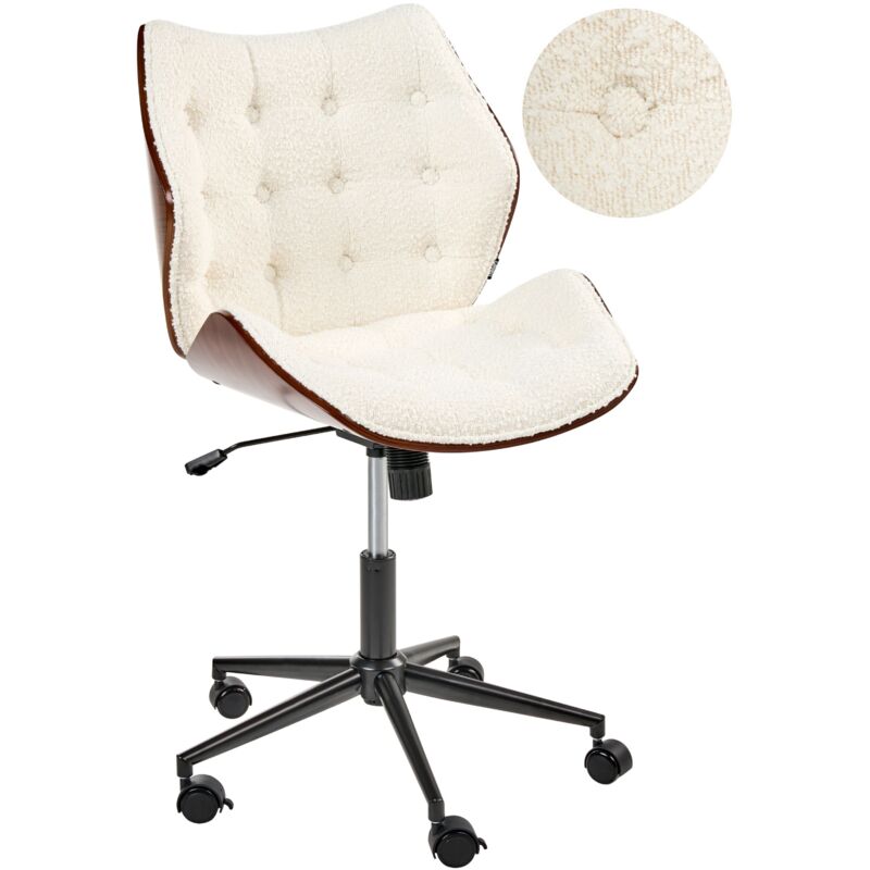 Office Chair Dark Brown and Off-White Boucle Seat Adjustable Swivel Function Metal Legs Stylish Office Furniture LOMPOC