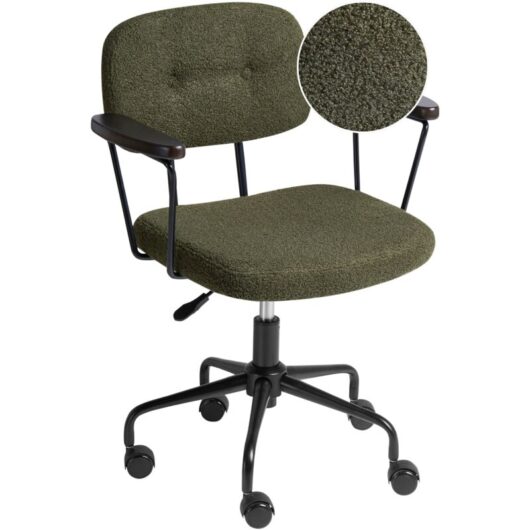 Office Chair Dark Green Boucle Swivel Adjustable Height with Armrests Home Office Study Traditional ALGERITA