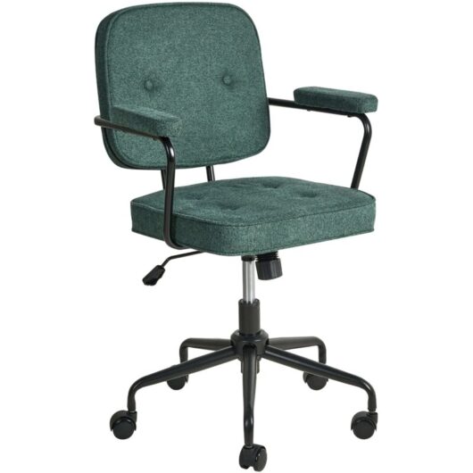 Office Chair Dark Green Fabric Swivel Adjustable Height with Armrests Home Office Study Traditional PAWNEE