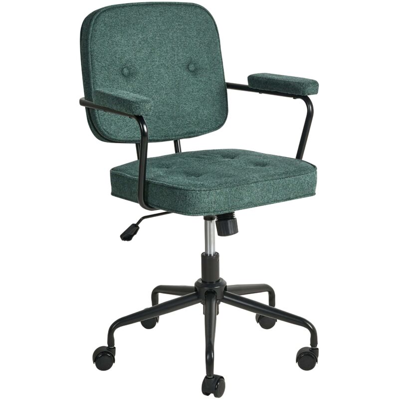 Office Chair Dark Green Fabric Swivel Adjustable Height with Armrests Home Office Study Traditional PAWNEE