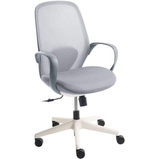 Office Chair Grey Mesh Swivel Base Armrests Tilting Backrest Adjustable Height PU Molded Foam Seat Home Office Open-Space FOAMA