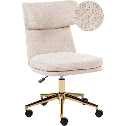 Office Chair Light Beige Boucle Fabric Upholstery Armeless Design Full Swivel Seat Height Adjustment GRANBY