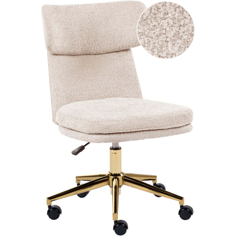 Office Chair Light Beige Boucle Fabric Upholstery Armeless Design Full Swivel Seat Height Adjustment GRANBY