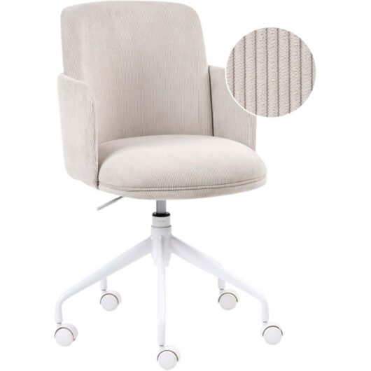 Office Chair Light Beige Corduroy Upholstery Swivel Side Occassional Chair Seat Height Adjustment DRYDEN