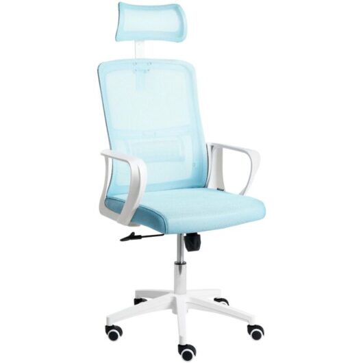 Office Chair Light Blue Mesh Swivel Base Adjustable Height Headrest Home Office MONARCH