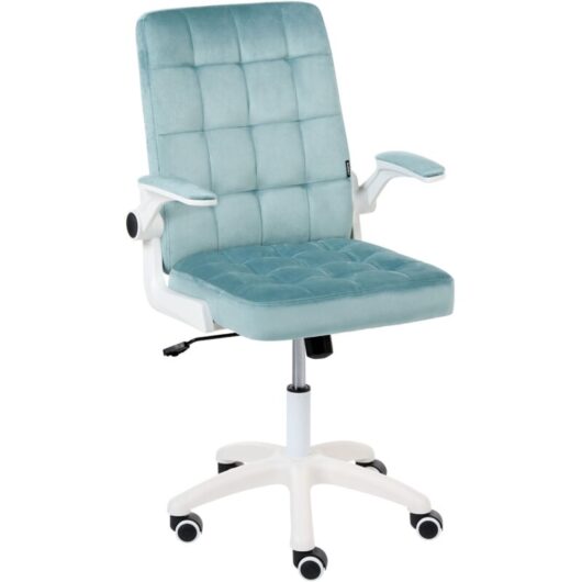 Office Chair Light Blue Velvet Upholstery Tilting Backrest Adjustable Armrest & Height Swivel Home Office DANDY