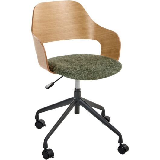 Office Chair Light Brown and Green Polyester Seat Adjustable Swivel Function Metal Legs Stylish Office Furniture NOVATO