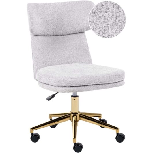 Office Chair Light Grey Boucle Fabric Upholstery Armeless Design Full Swivel Seat Height Adjustment GRANBY