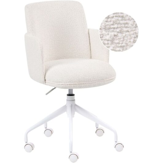 Office Chair Off-White Boucle Upholstery Swivel Side Occassional Chair Seat Height Adjustment DRYDEN