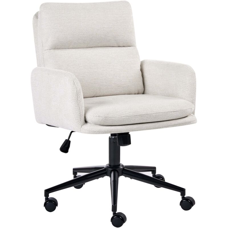 Office Chair Off White Fabric Upholstery Swivel Side Occassional Chair Seat Height Adjustment CONSTANTIA