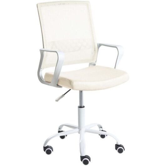 Office Chair Off-White Mesh Fabric Upholstery Adjustable Height Swivel Desk Computer Home Office EASE