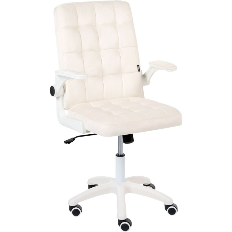 Office Chair Off-White Velvet Upholstery Tilting Backrest Adjustable Armrest & Height Swivel Home Office DANDY