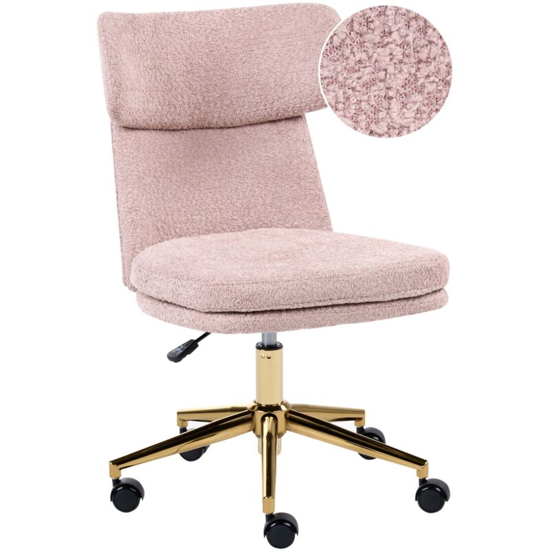 Office Chair Pastel Pink Boucle Fabric Upholstery Armeless Design Full Swivel Seat Height Adjustment GRANBY