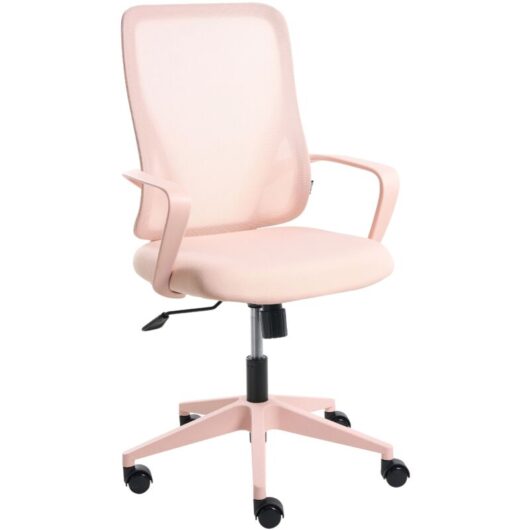 Office Chair Pastel Pink Fabric Mesh Upholstery Swivel Desk Computer Adjustable Seat Reclining Backrest LUMA