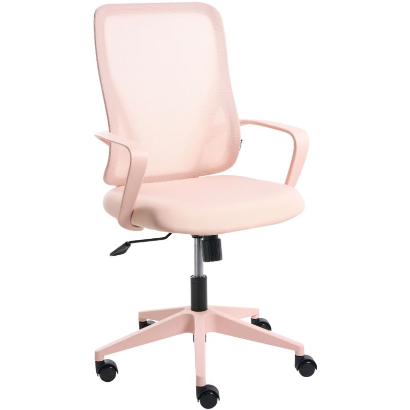 Office Chair Pastel Pink Fabric Mesh Upholstery Swivel Desk Computer Adjustable Seat Reclining Backrest LUMA