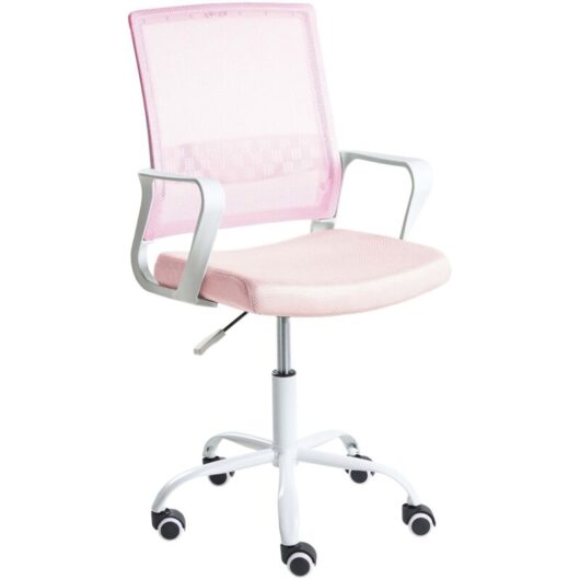 Office Chair Pastel Pink Mesh Fabric Upholstery Adjustable Height Swivel Desk Computer Home Office EASE