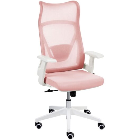 Office Chair Pastel Pink Mesh Swivel Base Adjustable Height Armrests Home Office Modern BARD