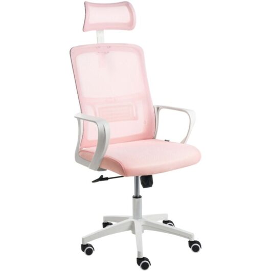 Office Chair Pastel Pink Mesh Swivel Base Adjustable Height Headrest Home Office MONARCH