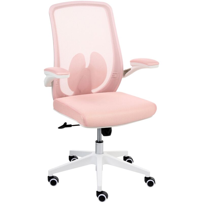Office Chair Pastel Pink Mesh Swivel Base Adjustable Height Lift-Up Armrests Home Office Modern OVERLORD