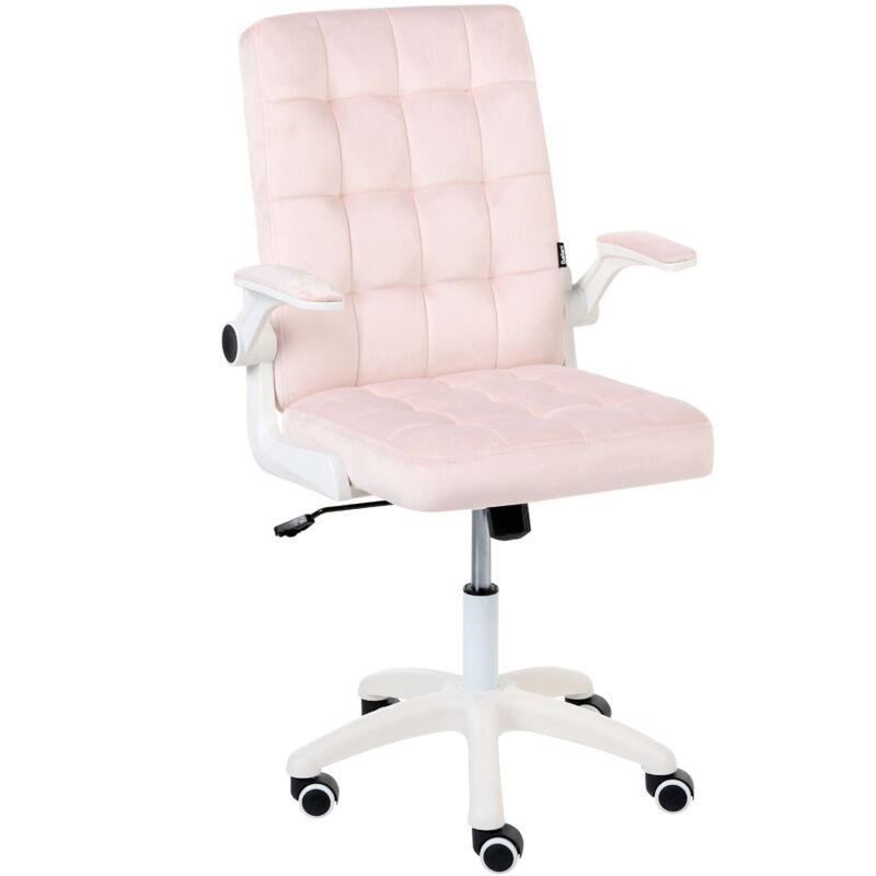 Office Chair Pastel Pink Velvet Upholstery Tilting Backrest Adjustable Armrest & Height Swivel Home Office DANDY