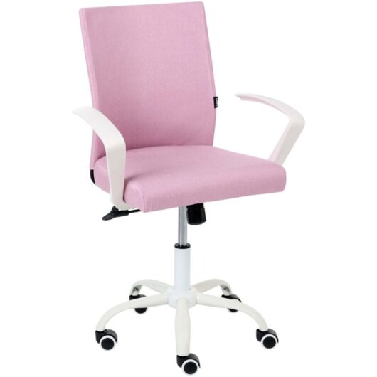 Office Chair Pink Fabric Upholstery Iron Legs Adjustable Height and Backrest Swivel Home Office MODRA