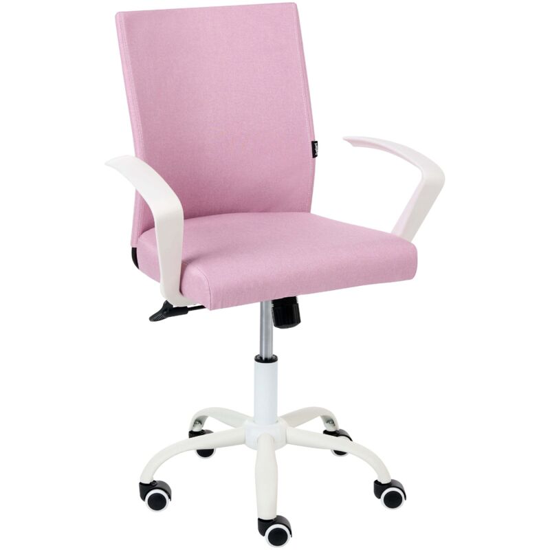 Office Chair Pink Fabric Upholstery Iron Legs Adjustable Height and Backrest Swivel Home Office MODRA