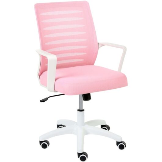 Office Chair Pink Mesh Fabric Upholstery Swivel Tilting Backrest Adjustable Height Home Office RADIANT