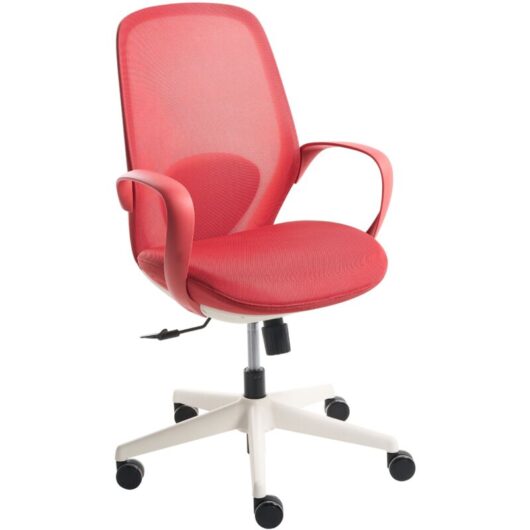 Office Chair Red Mesh Swivel Base Armrests Tilting Backrest Adjustable Height PU Molded Foam Seat Home Office Open-Space FOAMA