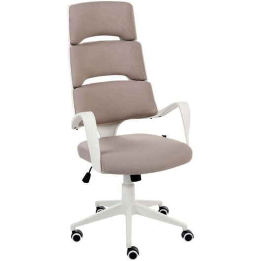 Office Chair Taupe Fabric Swivel Desk Computer Adjustable Seat Reclining Backrest GRANDIOSE