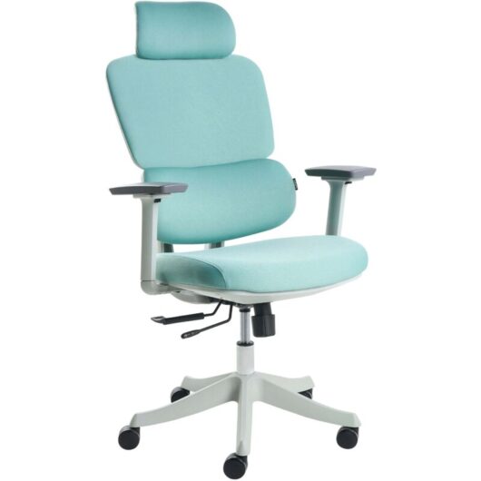 Office Chair Teal Polyester Upholstery Adjustable Armrests and Headrest Sliding Seat Height Adjustment Swivel Base Tilting Backrest VISCOUNT