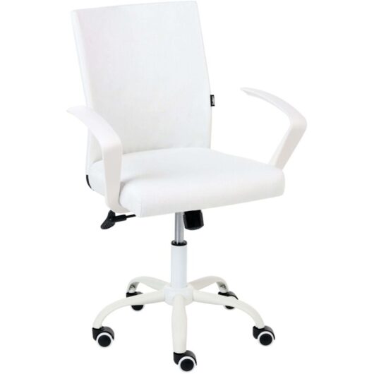 Office Chair White Fabric Upholstery Iron Legs Adjustable Height and Backrest Swivel Home Office MODRA