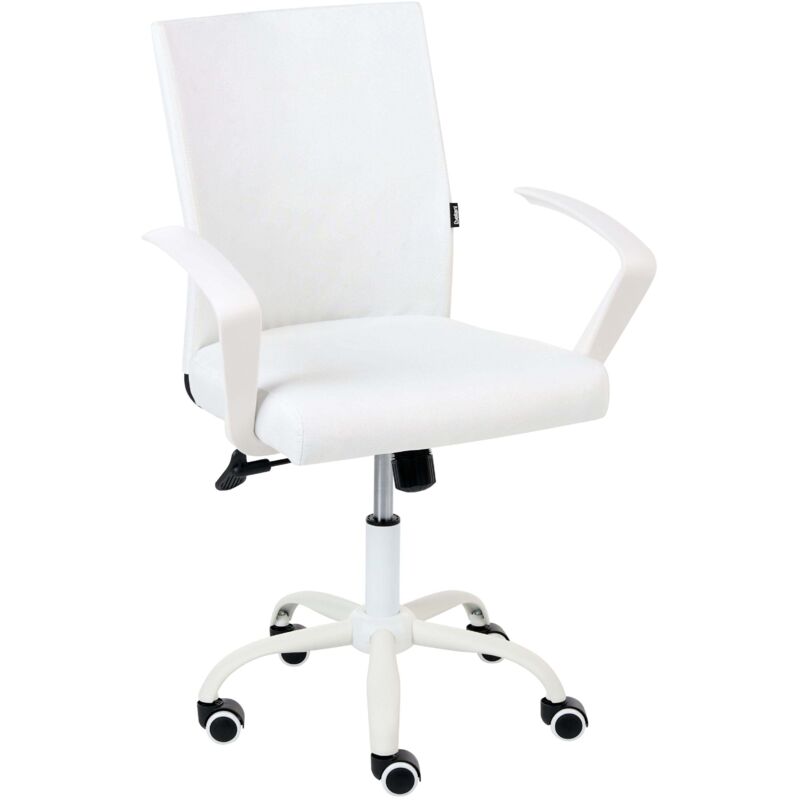 Office Chair White Fabric Upholstery Iron Legs Adjustable Height and Backrest Swivel Home Office MODRA
