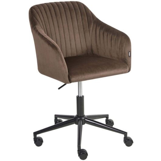 Office Swivel Chair Brown Velvet Height Adjustable Tufted Backrest Glamour Style VENICE