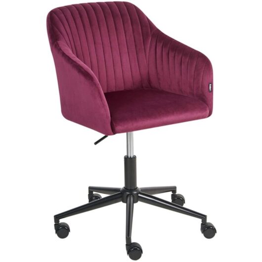 Office Swivel Chair Burgundy Velvet Height Adjustable Tufted Backrest Glamour Style VENICE