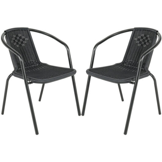 Outdoor Patio Metal Coffee Wicker Dining Chairs, Set of 2 Black
