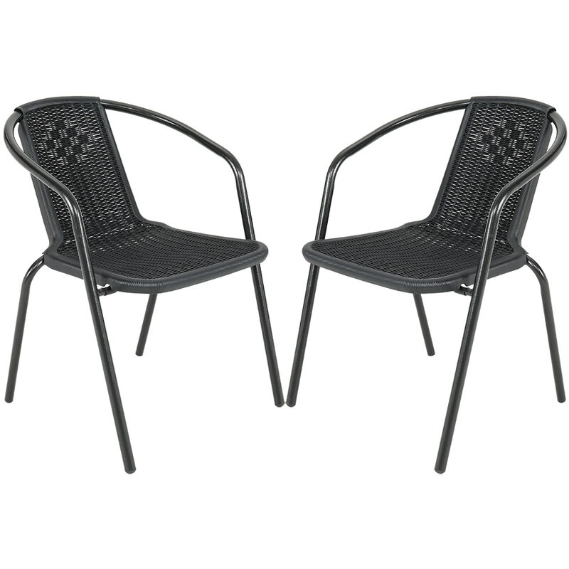 Outdoor Patio Metal Coffee Wicker Dining Chairs, Set of 2 Black