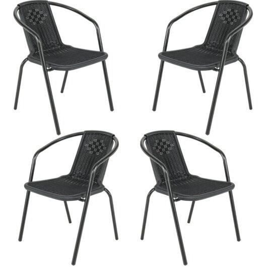 Outdoor Patio Metal Coffee Wicker Dining Chairs, Set of 4 Black