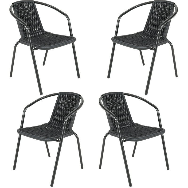Outdoor Patio Metal Coffee Wicker Dining Chairs, Set of 4 Black