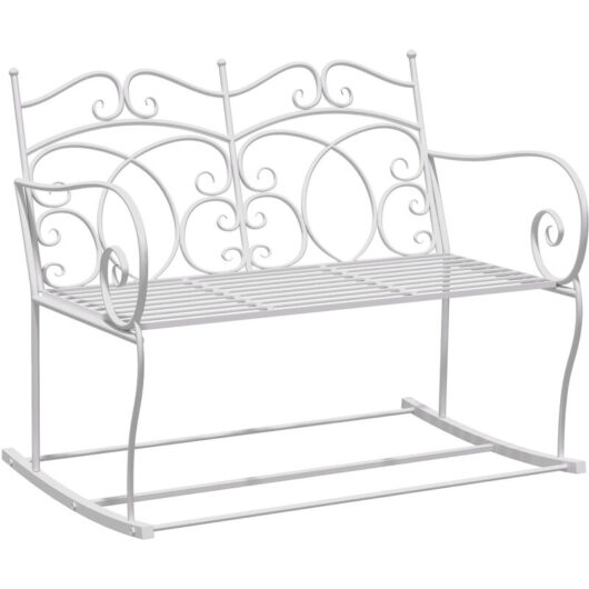 Outsunny 2 Seater Metal Garden Bench Outdoor Rocking Chair Patio White Love Seat