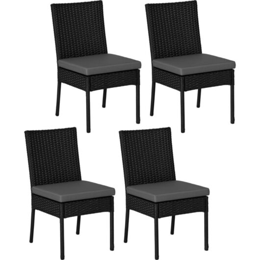 Outsunny - 4 PCs Rattan Garden Chairs with Cushion, Wicker Dining Chairs Black