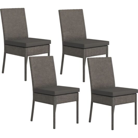 Outsunny - 4 PCs Rattan Garden Chairs with Cushion, Wicker Dining Chairs Dark Grey