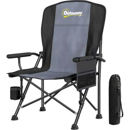 Outsunny Camping Chair Padded with Side Pocket Black