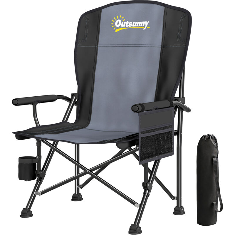Outsunny Camping Chair Padded with Side Pocket Black