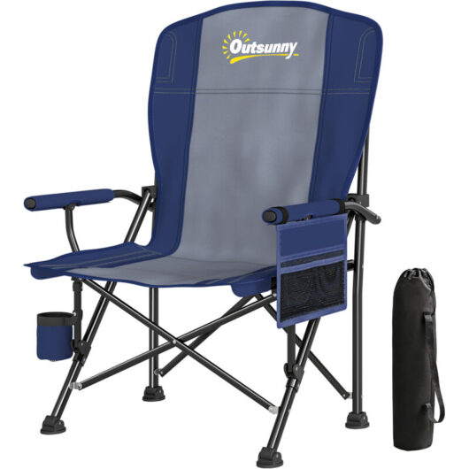 Outsunny Camping Chair Padded with Side Pocket Dark Blue